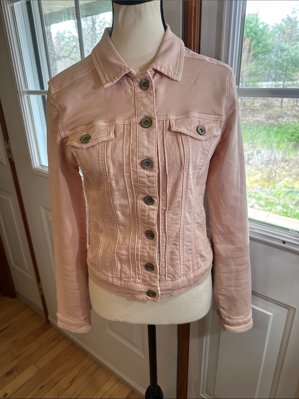 Cream Pink Denim Jacket - Classic Button-Up